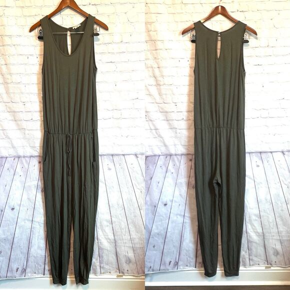 12pm by mon ami jumpsuit Women size M Stretch khaki sleeveless stretch waist - Picture 2 of 11